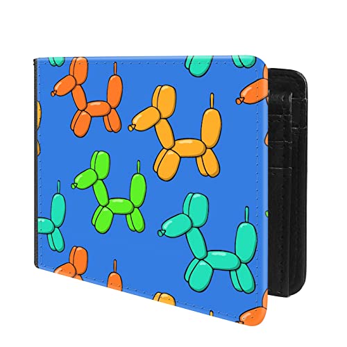 (Balloon Dog Pattern Front Pocket Slim Bifold Leather Wallet RFID Blocking with ID Window for Men