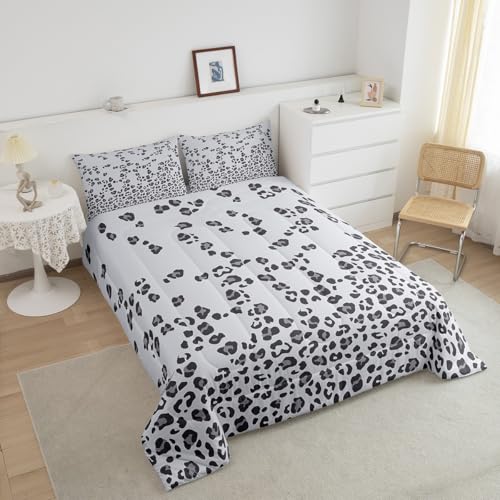 Image of Leopard Print Comforter Africa Cheetah Print Comforter Set Pearl Leopard Fur Bedding Set for Boys Girls Kids Teens Bedroom Decor Grey Animal Skin Duvet Set Twin Size With 1 Pillow Case Quilt Set