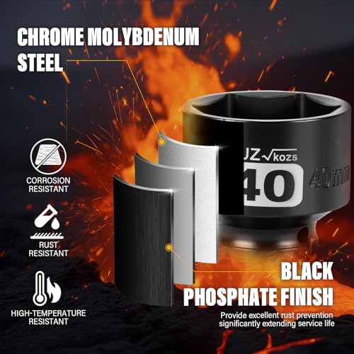 Image of 1 /2 Inch Drive 40mm Shallow Metric Impact Socket,CR-MO,6 Point Radius Corner Design,Square Chamfered Opening,Axle Nut Impact Grade Socket for Easy Removal