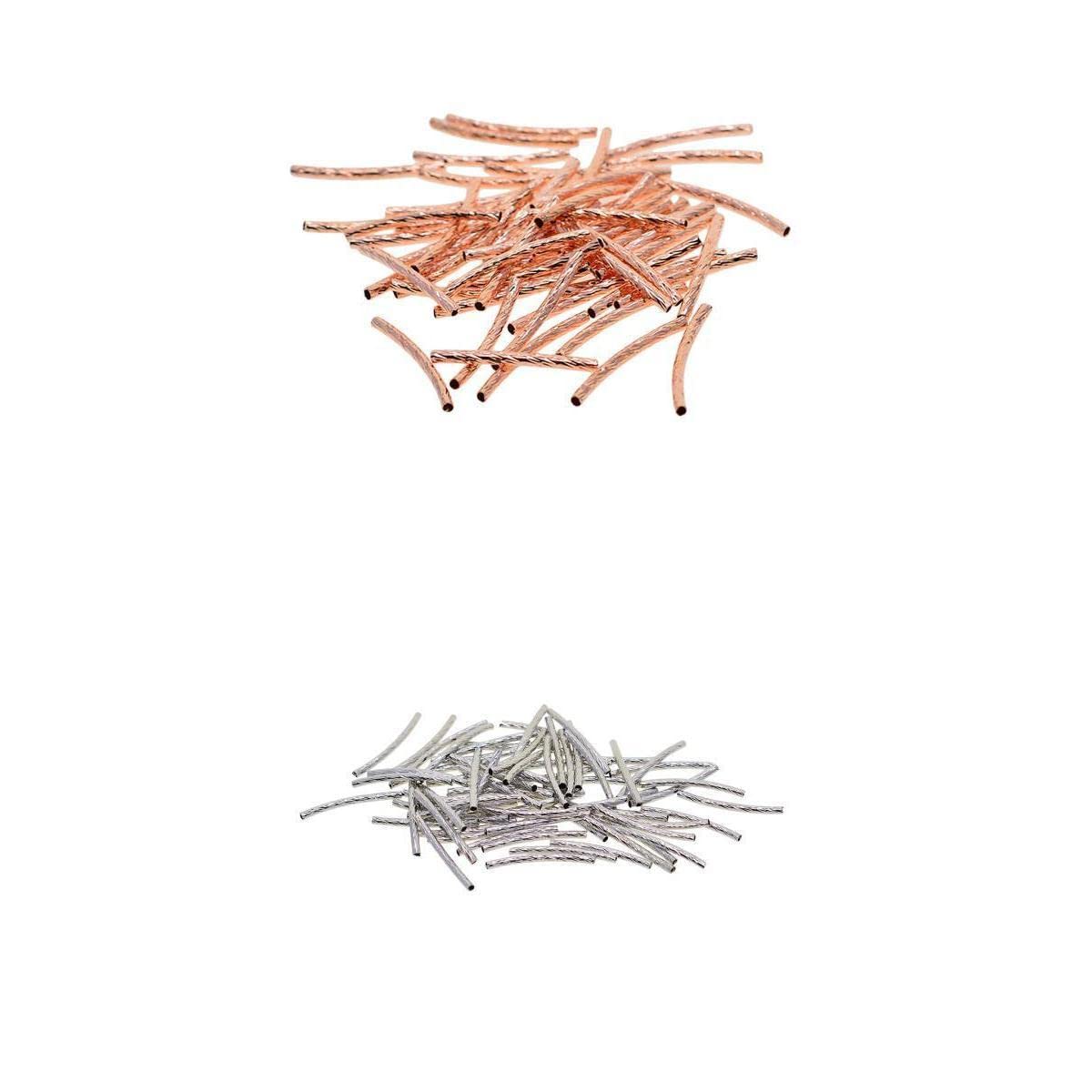 SNAPPSY 100 Pieces Engraved Curved Tube Noodle Beads Jewelry Making Silver Rose Gold-picture-40