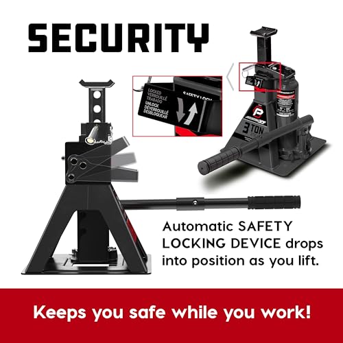 Image of POWERBUILT 3 Ton All-in-One Hydraulic Bottle Jack and Jackstand in One, Compact, Wide Base, 11-21 Inch Range, Eliminates Jackstands, for Trucks, SUVs, RVs, Trailers, ASME, Not for Sedans - 640912