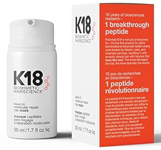K18 Leave-In Molecular Repair Hair Mask, Patented, Lasting Repair For Dry, Frizzy, Damaged Hair, Reverse Damage In 4 Minutes From Bleach, Color, Chemical Services + Heat