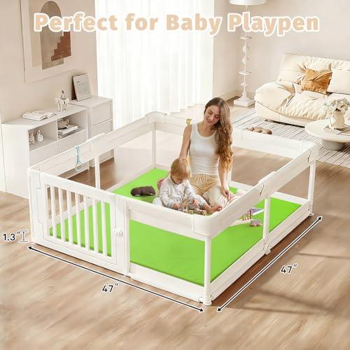 Image of Waterproof Baby Play Mat for Floor Memory Foam 47 * 47 Cushion Playpen Playmat Tummy Time Crawling Mat Nursery Rug Thick Pad Create Soft & Safe Area for Infants,Toddler,Kids,Green