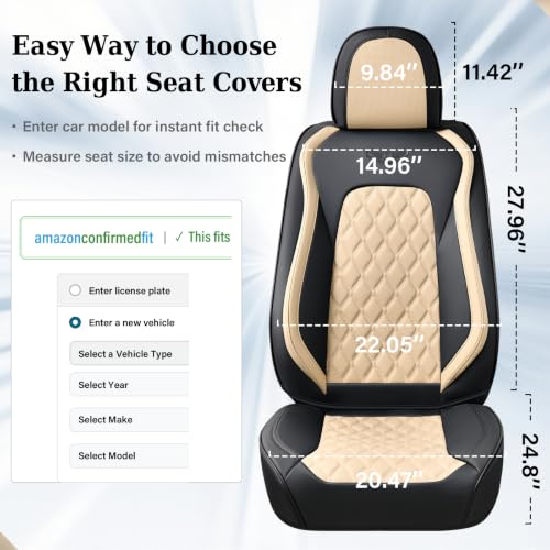 Image of Coverado Car Seat Covers Front Seats, Durable Waterproof Faux Leather Full Set with Rear Protectors, Classic Easy-Clean Interior for Most Vehicles - BlackBeige