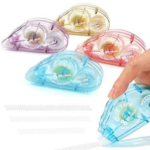 Qcdou Glue Tape Roller 4 Pack Glue Roller Double Sided Tape Dispenser 8m x 8mm Glue Tape Scrapbook Supplies Double Sided Tape Pen for Photo Cards Journal Crafting and Scrapbooking