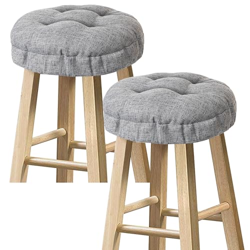 Sunlit Bar Stool Covers – Set of 2 Round Bar Stool Seat Covers, Soft and Cushioned Bar Chair Covers, Easy to Install and Wash, Cover Only, 12 Inch Diameter, Gray