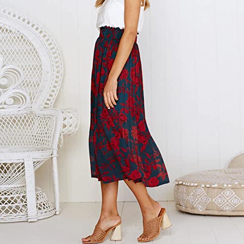 Saia Feminina Moda Feminina Estampa Casual Folhos Bolso Elástico Cintura Saia Estilo Boêmio20225101