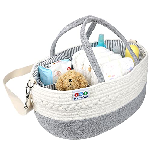 Image of Extra Large Baby Diaper Caddy Organizer - Baby Basket Diaper Storage and Baby Caddy Nursery Organization - Diaper Organizer Changing Table Storage - Portable Rope Diaper Caddy with Baby Storage Basket