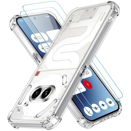 ivoler 3 in 1 Funda para Nothing Phone 2a / 2a+ / 2a Plus con 2 Piezas Cristal Templado, Transparente Carcasa Protectora Antigolpes Case, Suave TPU Silicona Anti-Choques Caso