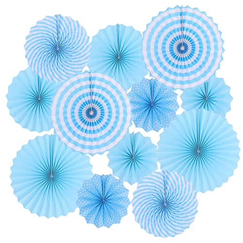 Image of LRCXL 12PCS Party Hanging Paper Fans Set, Fiesta Round Pattern Paper Garlands Decoration Party Supplies for New Year Baby Shower Birthday Wedding Graduation Events Accessories(Sky blue)