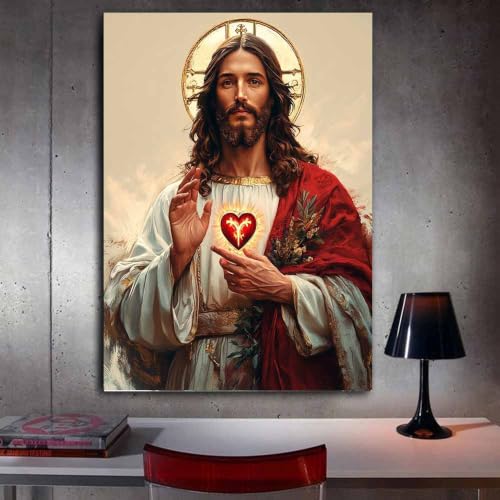 Art mural pour salon impression moderne or de Jésus Christ 80x120cm - 3