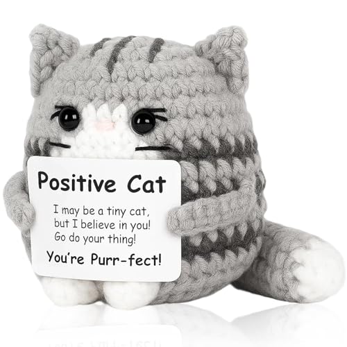 Image of Crochet Toys, Handmade Cat Crochet Animals, Cute Crochet Gift for Home and Office Decor, Emotional Support Animal Toy, Cute Things for Study Table Desk Decoration (7x6 cm, Grey)