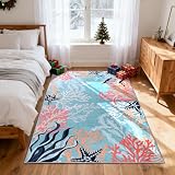 MUSICWAKER Ocean Coral Reef Themed Rug, Modern Soft Faux Wool Non-Slip & Easy to Clean Carpet, Decorative Rug for Living Room, Bedroom, Hallway, Porch, Patio, Home Decoration (Blue,4X6)