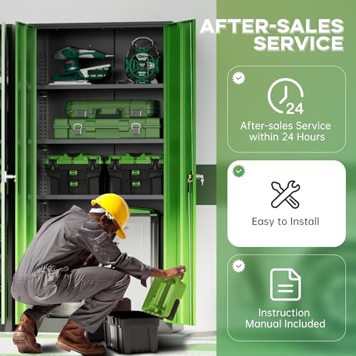 Image of INTERGREAT Metal Storage Cabinet, 72 inch H Lockable Steel Cabinets with Locking Doors, Storage Locker with Adjustable Shelves for Office, Home, Garage, Gym, School (Black Green)