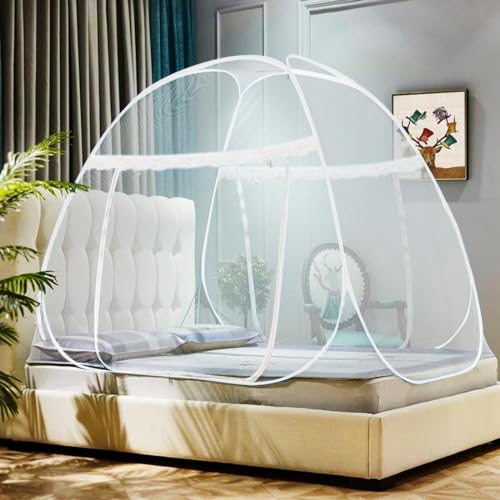 Pop Up Bed Net Tent with Bottom, Folding Design Bed Canopy for Bedroom and Outdoor Trip,Easy to Install and Wash for Twin to King Size Bed (79 x71x59 inch)(White)