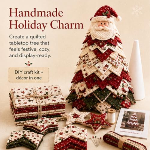 DIY Quilted Santa Christmas Tree Kit, Fabric Patchwork Set, Handmade