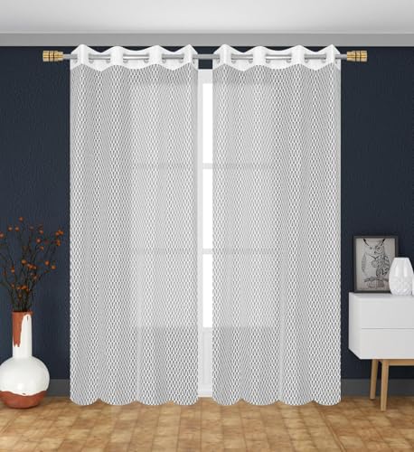 Image of HOME UTSAV Premium Sheer Net Curtain for Window 5 Feet | Transparent Net Fabric with Geometric Design | Pack of 1, White