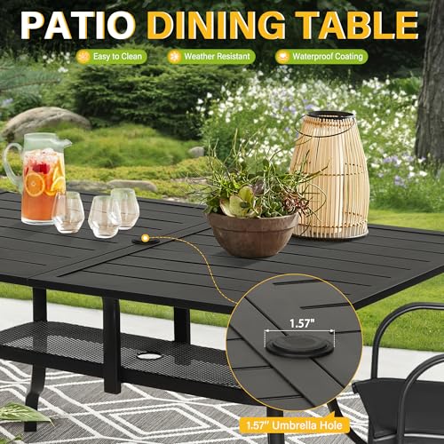 Image of Incbruce Patio Dining Table, 60 inch x 36 inch Rectangle Metal Steel Slat Table, with 1.57 inch Umbrella Hole, for Backyards, Porches, Gardens or Poolside