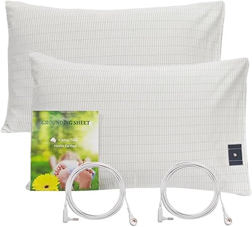 2 fundas de almohada de 20 x 30 pulgadas con cable de conexión a tierra, funda de almohada de algodón suave y cómoda, reduce la inflamación, fundas