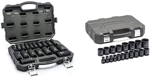 Llave de engranaje 19 piezas Juego de llaves de vaso SAE de impacto profundo de 6 puntos de 12 pulgada 84934N y llave de engranaje, 19 piezas Juego