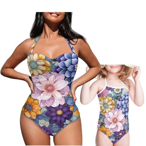 Dreaweet Matching Swimsuits for Mom and Daughter,One Piece Swimsuits Tummy Control Bathing Suits