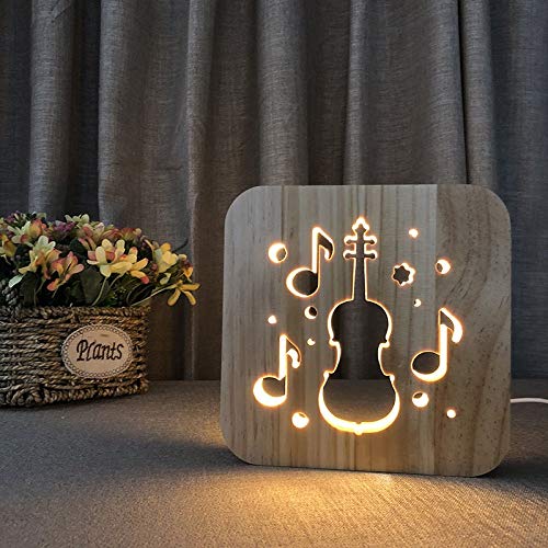 Tema violoncello Lampada in legno 3D Lampada da notte a LED Decorazione della stanza di casa Lampade da tavolo creative Per regalo per bambini