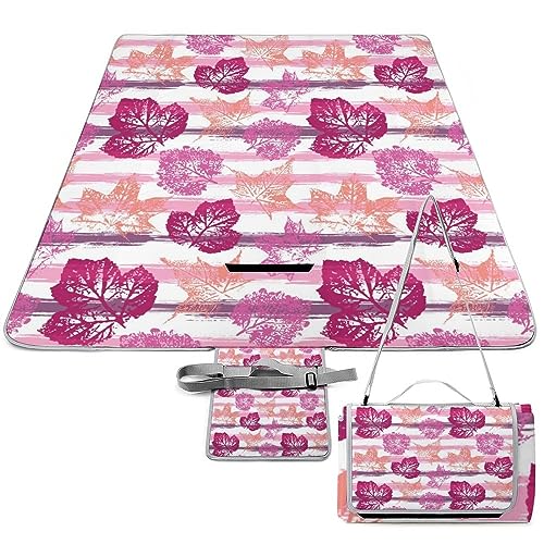 Autumn-Leaves-Pattern Picnic Blanket Waterproof Foldable, Large Outdoor Picnic Blanket Beach Blankets Camping Blanket Travel Mat, Shoulder Strap Tote, Rectangle 58x58in