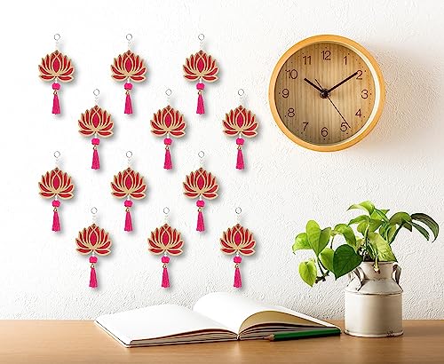Image of True Decor 6 Pc White Lotus Hangings Festival Decoration Items for Home Decor, Diwali, Mandir, Religious Occasion