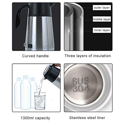 Tetera eléctrica para auto 1300ml acero inoxidable miniatura 5