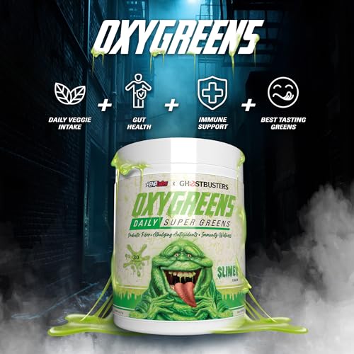 EHP Labs x Ghostbusters OxyGreens Super Greens Powder - Spirulina & Chlorella Superfood, Green Juice Powder with Prebiotic Fibre, Antioxidants & Immunity Support, 30 Serves (Slimer Lime) - Image 4