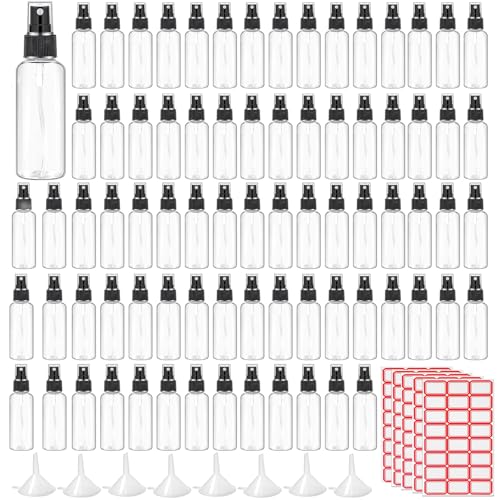 120 Pcs 2 oz Plastic Spray Bottles with Black Cap for Mini Spray Bottles, Clear Empty Fine Mist Liquid Container Refillable Sprayer for Essential Oils, Perfumes, Travel, Makeup