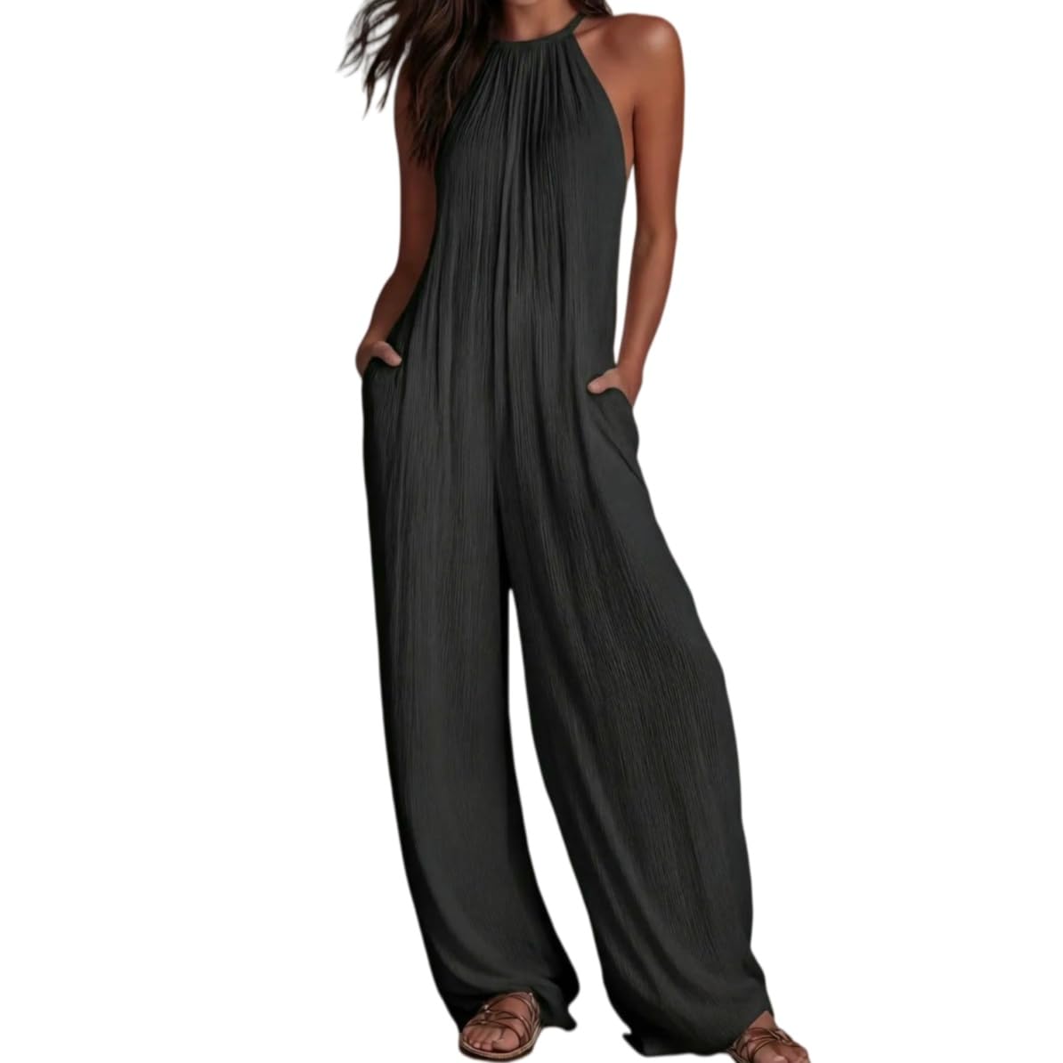 Salopette Donna Estiva,Tuta Intera Estiva Elegante E Casual Senza Schienale per Le Vacanze al Mare da Donna con Spalline E Pantaloni