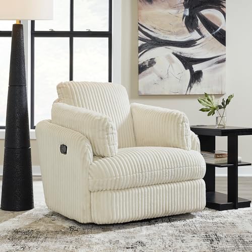 Image of Signature Design by Ashley Tie-Breaker Casual Swivel Glider Recliner with Hidden Storage, White