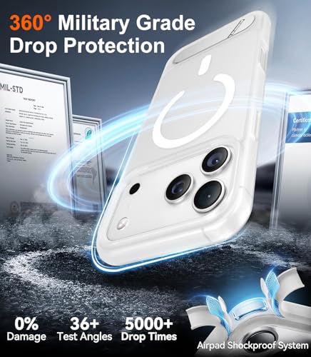 Image of Designed for iPhone 17 Pro Max Case, [Built-in Invisible Kickstand][Compatible with MagSafe][Military Grade Shockproof] Slim Translucent Matte Phone Case 6.9 inch (Clear Matte)