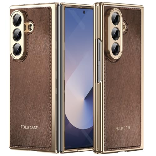 Coques pour Galaxy Z Fold7 en cuir élégant marron avec protection d'écran intégrée