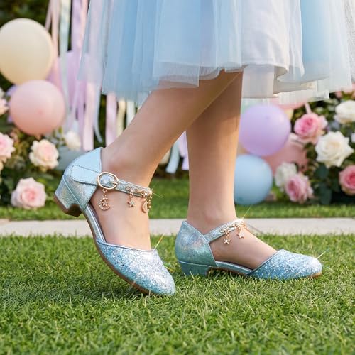 Image of Stelle Girls Glitter Charm Dress Shoes Sequins Princess Heels for Party | Sparkle finish, Decorative charms, Cushioned comfort, Flexible outsole, Dress-up, Special occasions, Comfortable fit