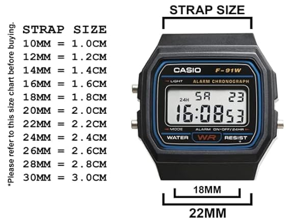 Image of 18mm Compatible with CASIO F-91W F-91WG F-91WM F-94WA F-93W F-105W F-106W F-28W, Adjustable Band with Pin Buckle. (Check Third Image For Referance)