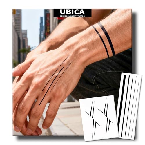 UBICA Semi Permanent Tattoo, 2 Sheets Minimalist Fine Line & Bold Stripe Temporary Tattoo for Adults, Realistic Armband Line Tattoos for Sleeve Hand Arm, Lasts 1-2 Weeks, Waterproof & No Reflection