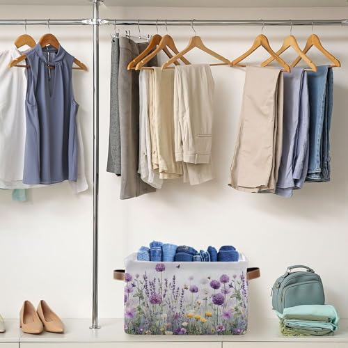 Image of Lavender Fabric Storage Bin, Foldable Organizer Bag for Baby Cloth, Dog Toy, Book Storage Cubes, Shelf Closet Basket - 16x12x8