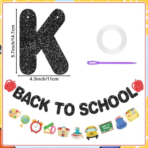 Image of Glitter Back to School Banner First Day of School Garland Colorful Glittery Pencil Apple Classroom Decorations for Teacher Preschool Classroom Office Home Decor Photo Backdrop Party Favors