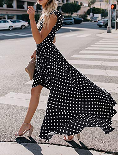GRECERELLE Women's Summer Floral    Print Cross V Neck Dress Bohemian Flowy Long Maxi Dresses PD-Black-M