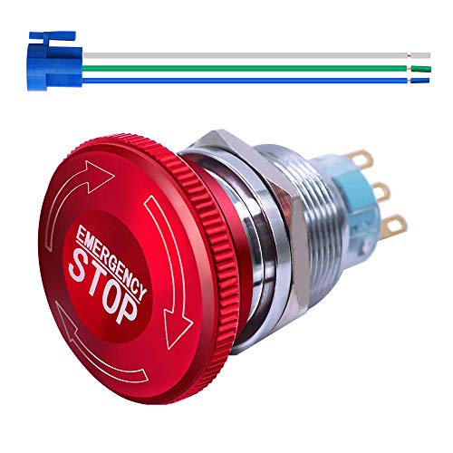 KILIGEN 22mm 12-220V 3Aラッチング非常停止押しボタンスイッチステンレス鋼メタル1NO 1NC追加接続プラグのサムネイル