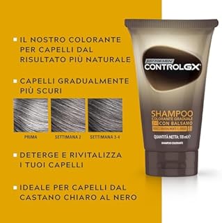 Just For Men Control GX, shampoo e balsamo 2 in 1, riduce gradualmente e permanentemente i capelli grigi ad ogni lavaggio, tutte le tonalità, 118 ml