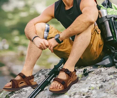 Image of ONCAI Men's Hiking Sandals with Arch Support Mesh Athletic Walking Sandalias Summer Outdoor Cushion Thick Rubber Soles and Recovery Sports Fisherman Sandals Size 7-15