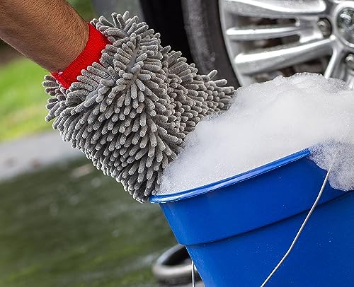 Image of Auto Hub Chenille Microfiber Wash Mitt, Car Cleaning Gloves with Thick Plush, Ultra Soft Strands, Scratch Free and Water Absorbent Microfiber Gloves for Car & Bike Washing Pack of 3
