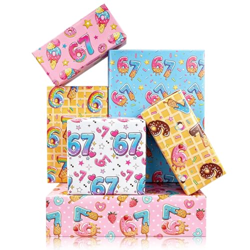 Papier cadeau beignet crème glacée lot de 6 feuilles 50x70cm pour anniversaire
