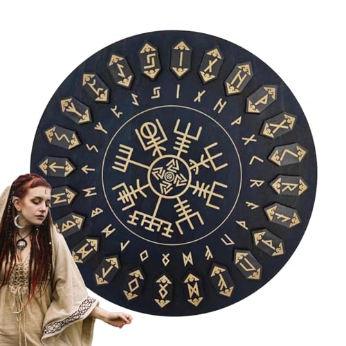 魔女ルーンセット | 魔女クラフト用ディスク付き木製ルーン文字-不滅の碑文付き魔女用品、祭壇、占い、瞑想のための多機能手芸ツール