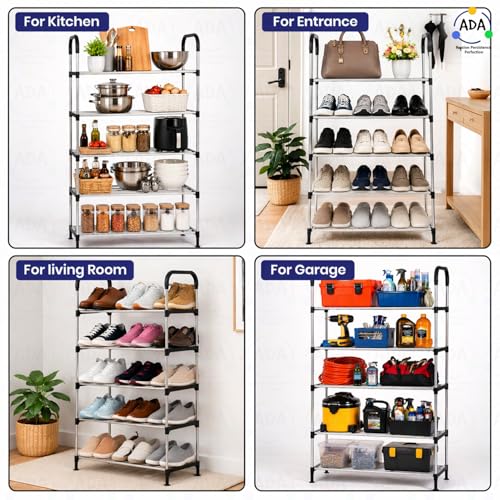 Image of ADA Premium Multipurpose Shoe Rack | 5-Tier Shoe Storage Organizer, Compact Space Saver, Sturdy & Durable Rack for Entryway, Living Room, Bedroom & Closet - Black & Grey