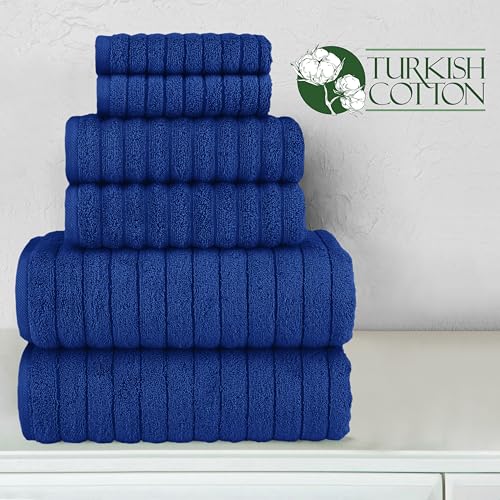 Image of Elegant Comfort 100% Turkish Cotton Corduroy Ribbed Luxury Bath Towels 6-Piece Set, Premium Feel - Quick Dry, Highly Absorbent, Contains 2 Bath Towels, 2 Hand Towels, and 2 Washcloths, Royal Blue