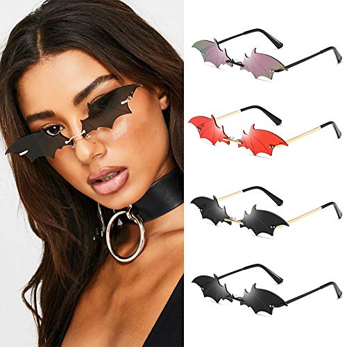 Ovida Bat Sunglasses Rimless Goth Glasses for Women Men Halloween Party Glasses Trendy Eyewear UV 400 Protection2